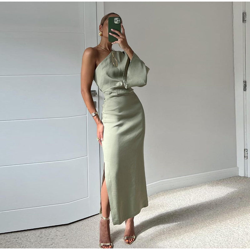 Robe Élégante Plissée à Une Épaule pour Femme | Style Décontracté Chic
