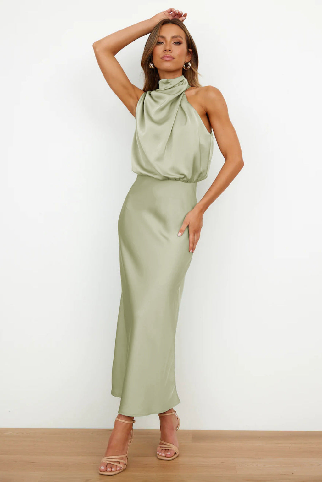 Robe Longue en Satin Femme | Élégante à Col Halter
