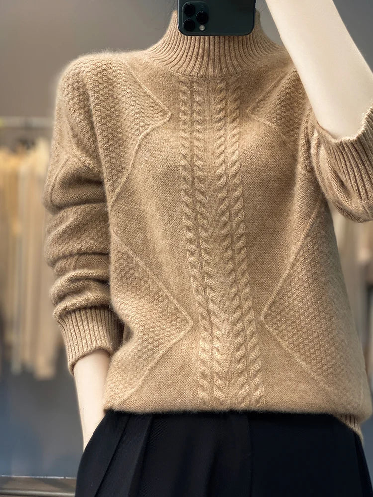 Pull Texturé Élégant Pour Femme | Col Montant