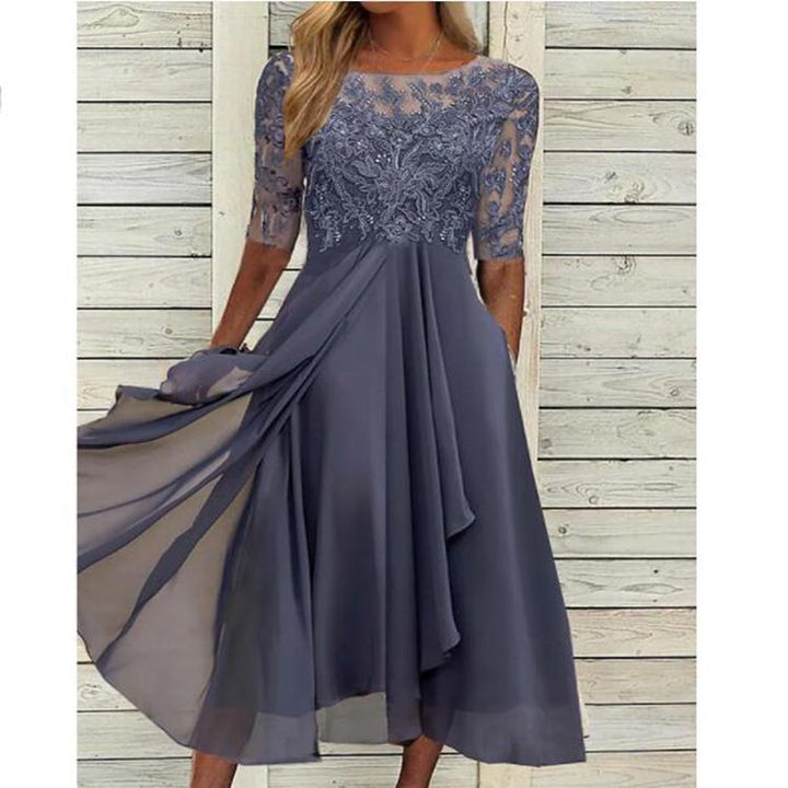 Robe de cocktail Élégante en Chiffon & Dentelle pour femme | Midi