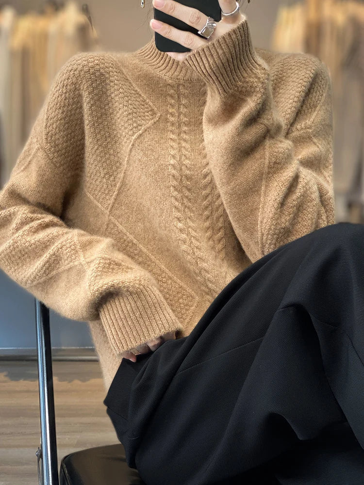 Pull Texturé Élégant Pour Femme | Col Montant