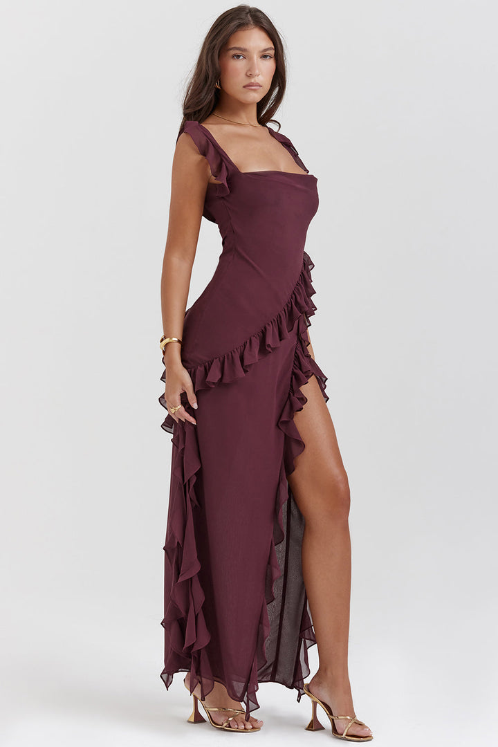 Women's Asymmetrical Ruffle Dress | Elegant Long