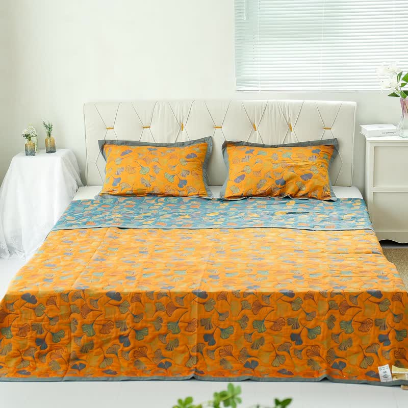 Couette Réversible en Coton à Motif de Feuilles