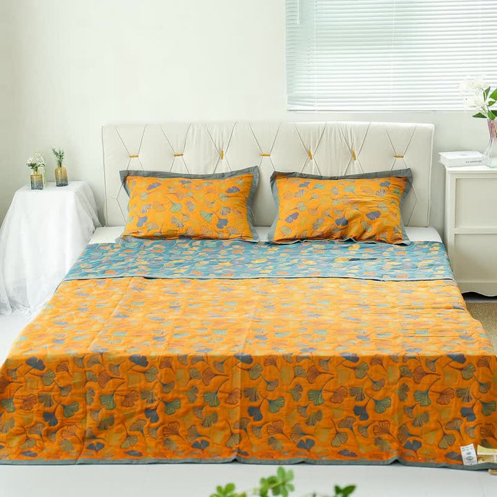 Couette Réversible en Coton à Motif de Feuilles