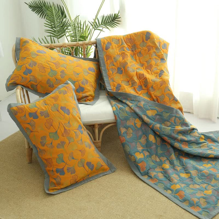 Couette Réversible en Coton à Motif de Feuilles