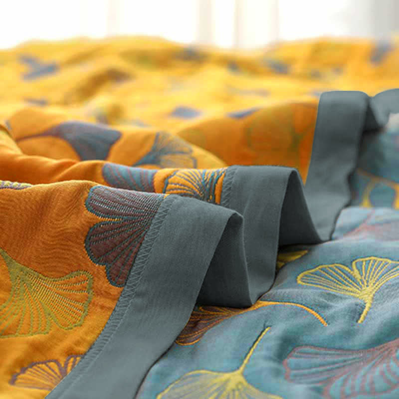 Couette Réversible en Coton à Motif de Feuilles
