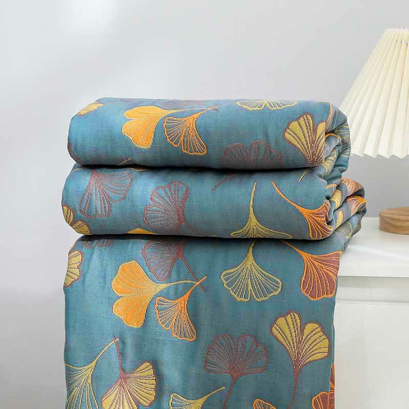 Couette Réversible en Coton à Motif de Feuilles