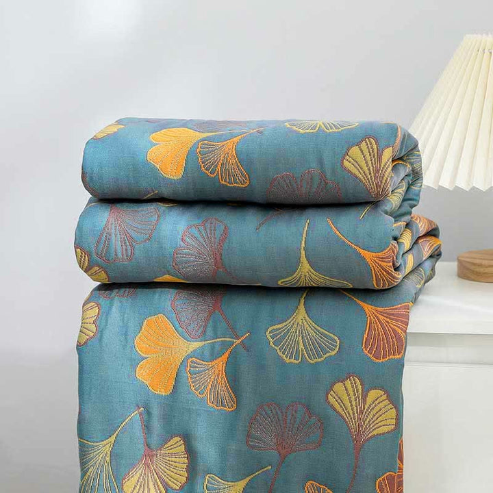 Couette Réversible en Coton à Motif de Feuilles