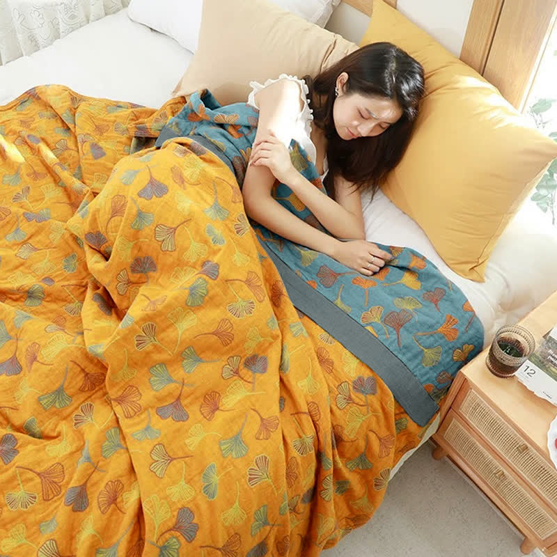 Couette Réversible en Coton à Motif de Feuilles