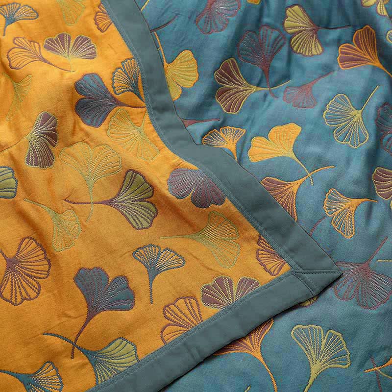Couette Réversible en Coton à Motif de Feuilles