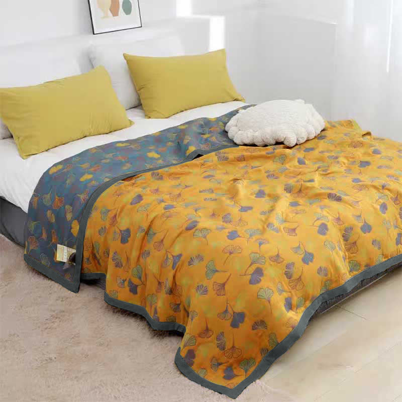 Couette Réversible en Coton à Motif de Feuilles