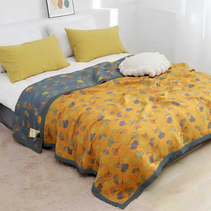 Couette Réversible en Coton à Motif de Feuilles