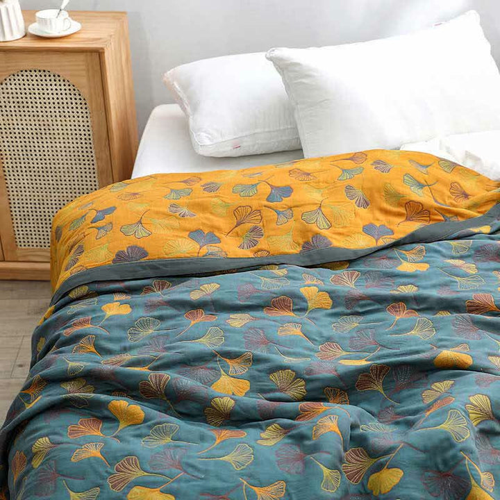 Couette Réversible en Coton à Motif de Feuilles