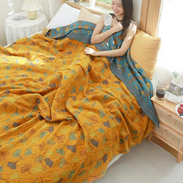 Couette Réversible en Coton à Motif de Feuilles