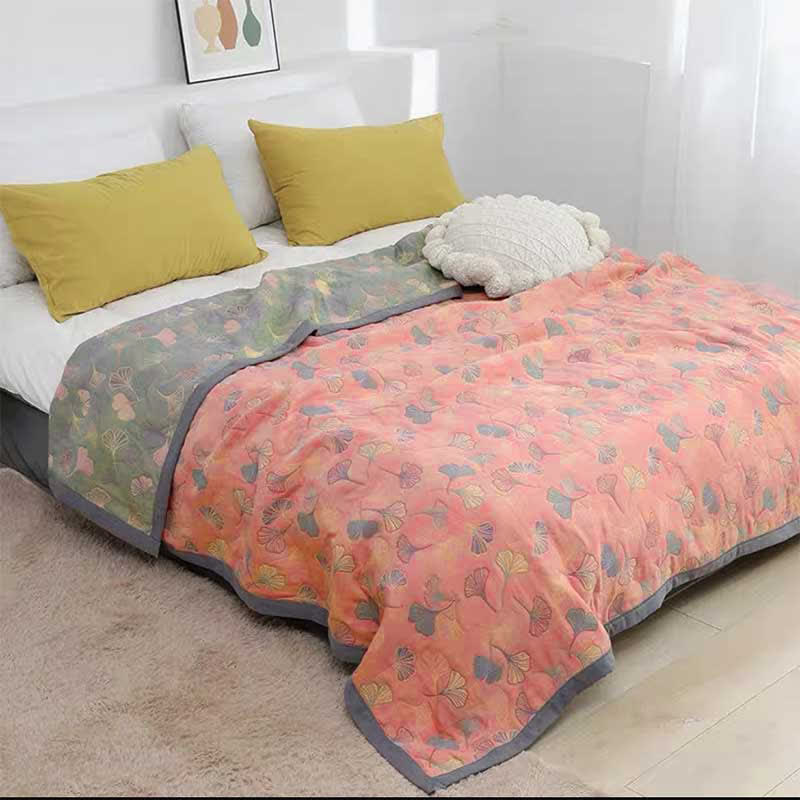 Couette Réversible en Coton à Motif de Feuilles