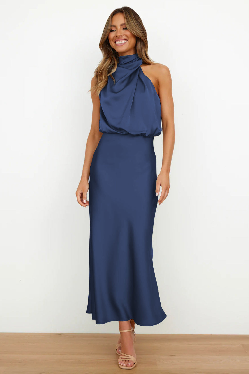 Robe Longue en Satin Femme | Élégante à Col Halter