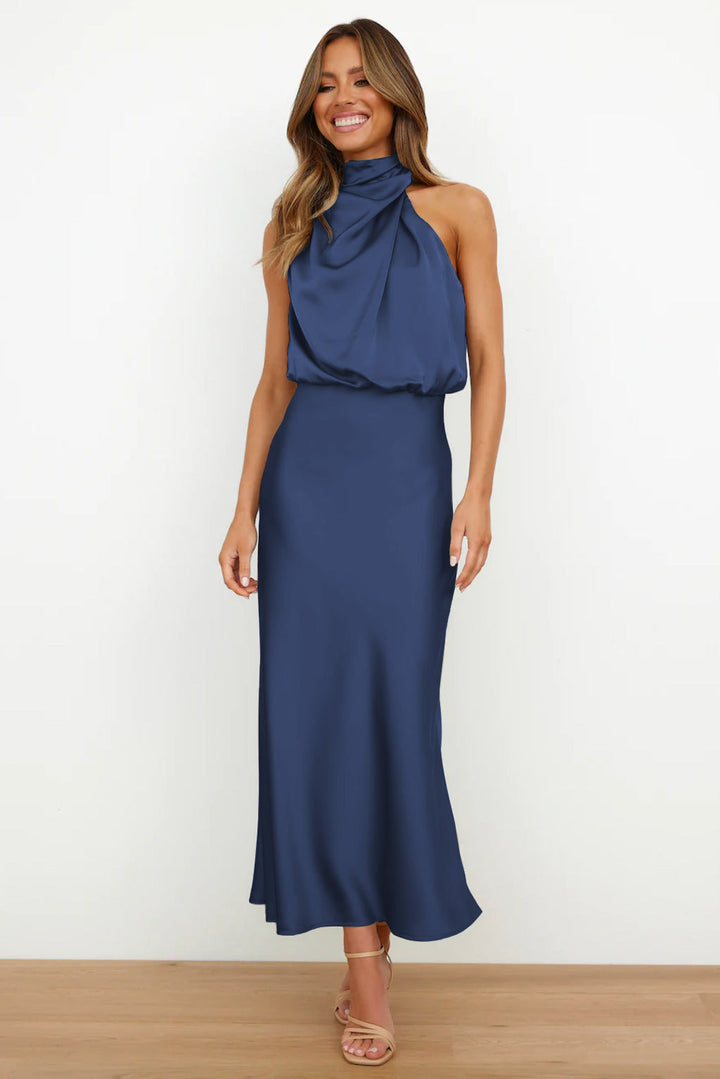 Robe Longue en Satin Femme | Élégante à Col Halter