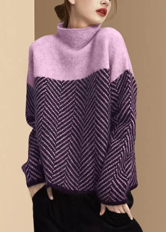 Gilet Col Roulé Patchwork Pour Femme | Coupe Ample