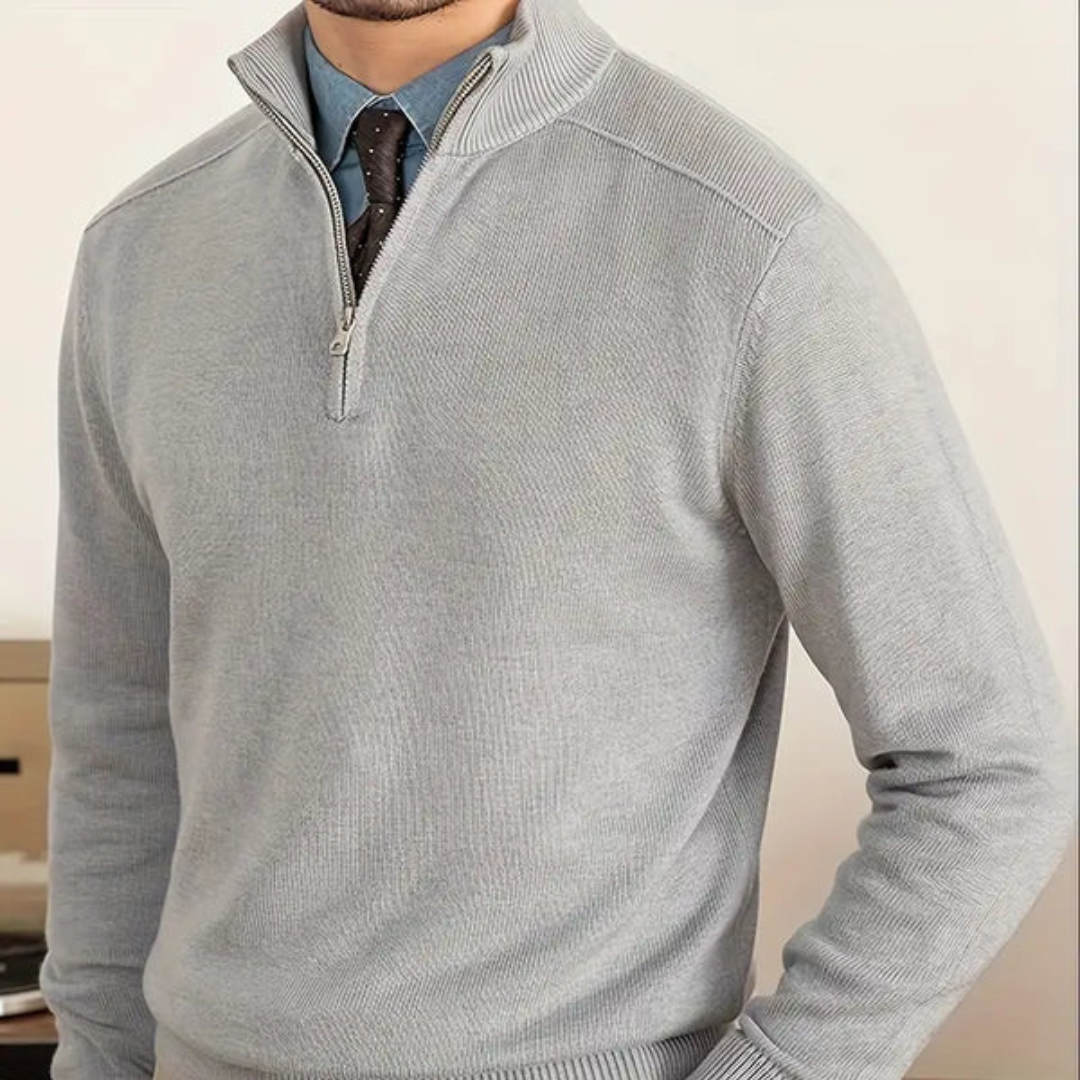 Pull en coton à col zippé | Décontracté