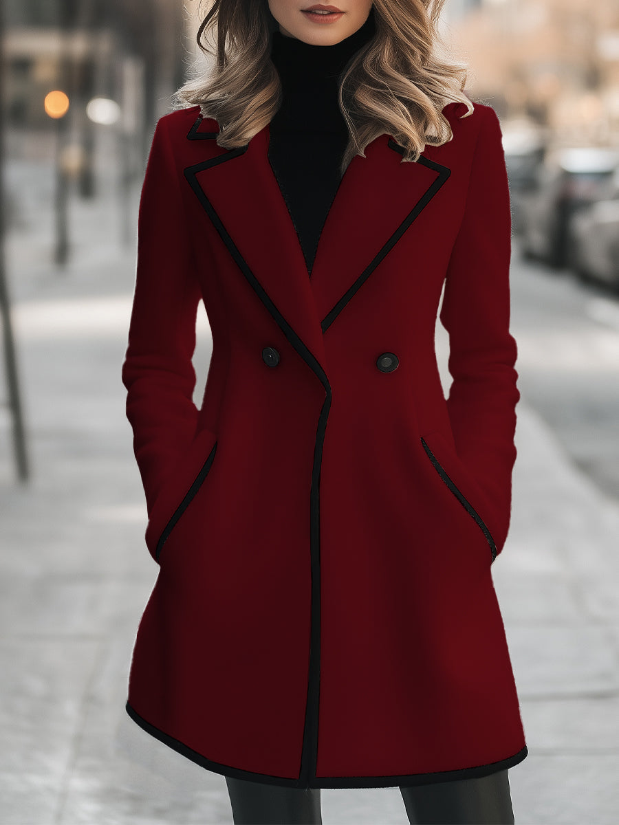 Manteau Croisé Contrasté pour Femme | Élégant