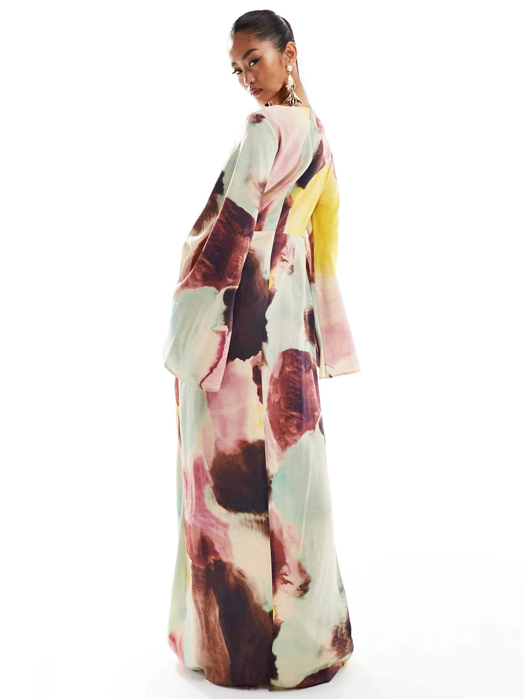 Robe Ultra-Longue à Imprimé Abstrait Aquarelle