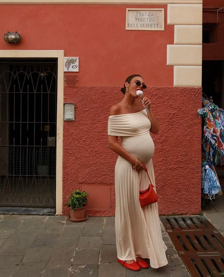 Robe Maxi Plissée Décolletée pour Femmes | Maternité