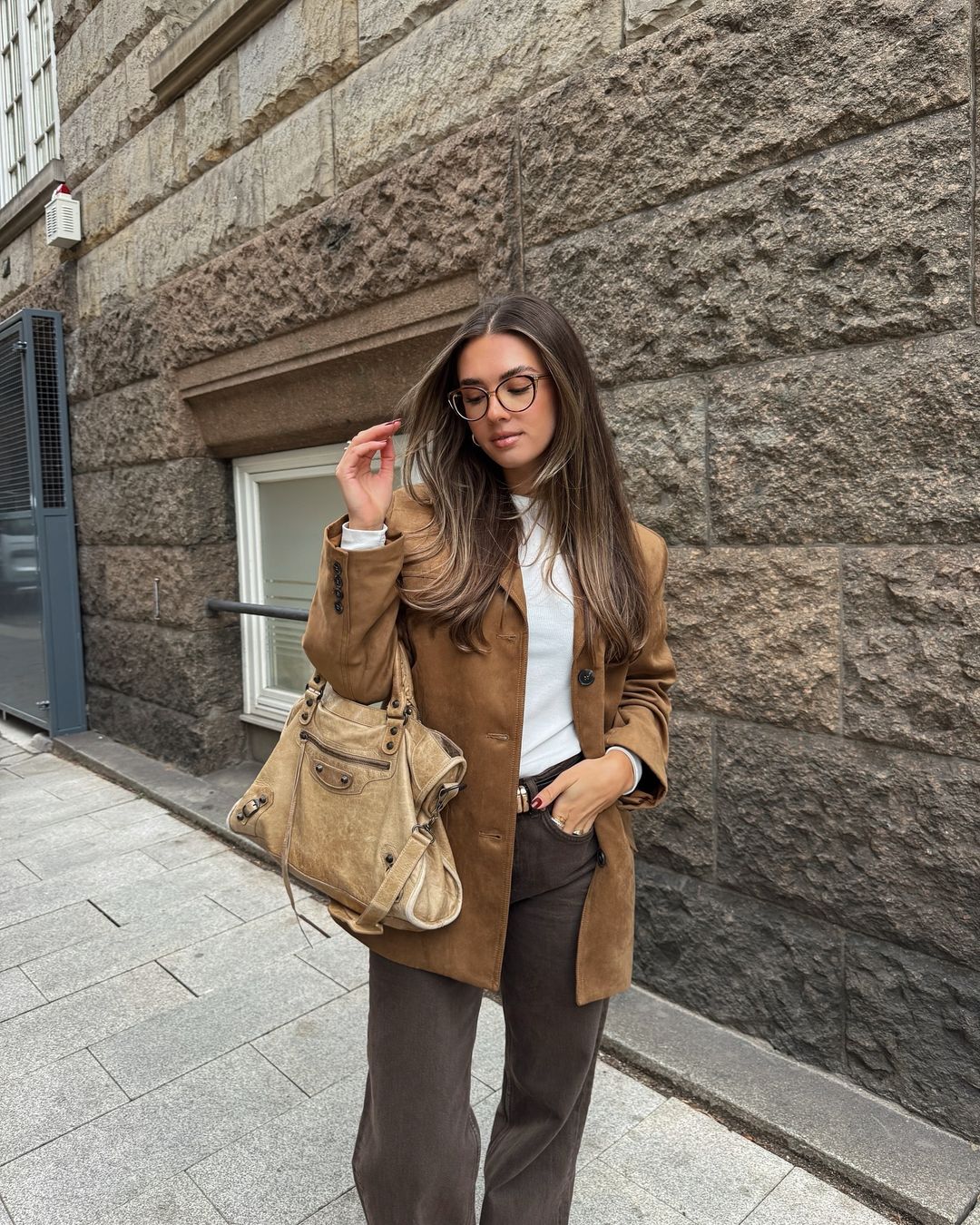 Women's Suede Blazer with Lapels and Long Sleeves