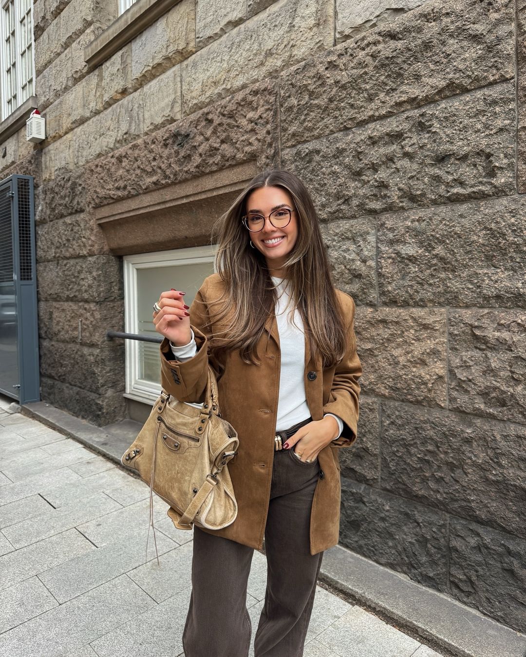 Women's Suede Blazer with Lapels and Long Sleeves