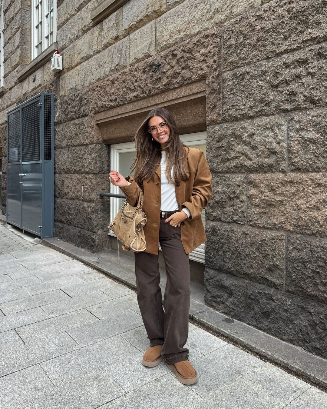 Women's Suede Blazer with Lapels and Long Sleeves