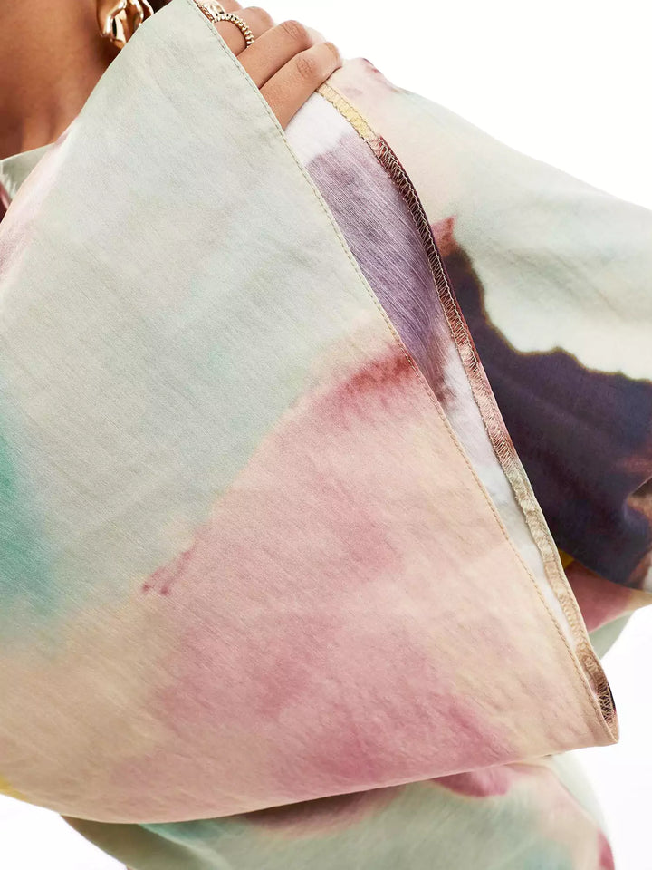 Robe Ultra-Longue à Imprimé Abstrait Aquarelle
