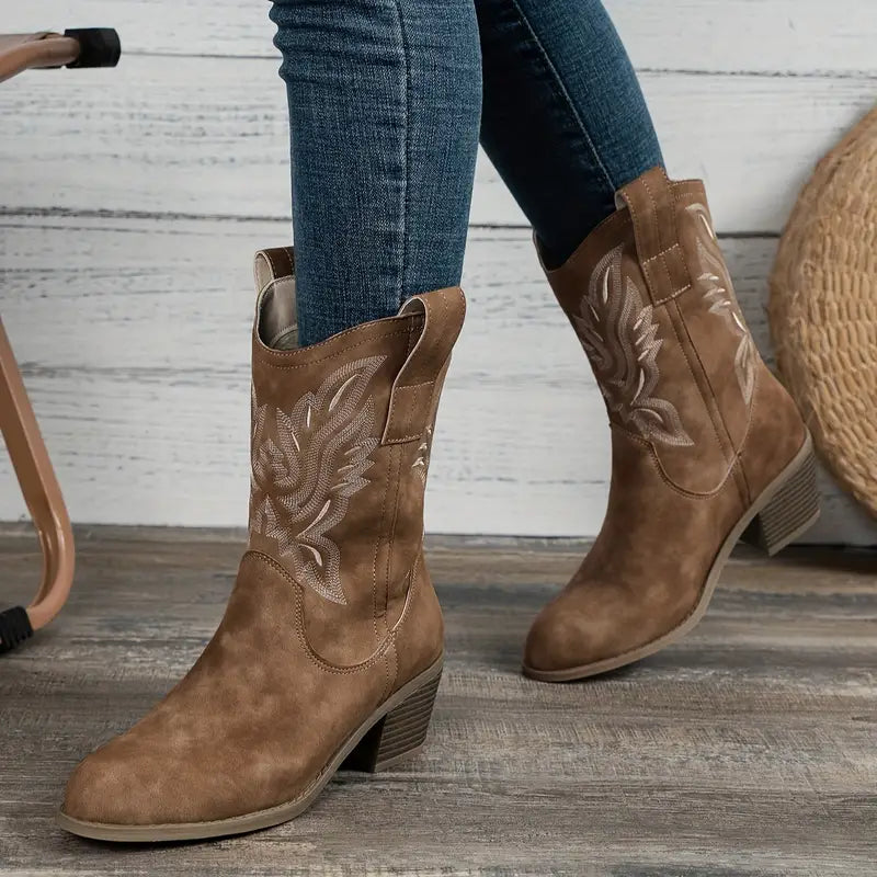 Bottes de cowboy à talons épais, élégantes