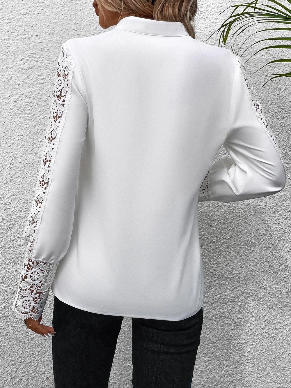 Blouse Élégante Femme Col en V Dentelle | Manches Longues & Coupe Chic