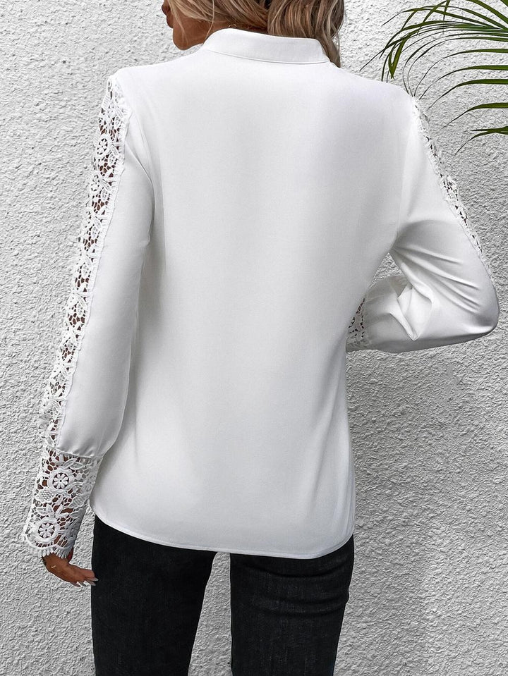 Blouse Élégante Femme Col en V Dentelle | Manches Longues & Coupe Chic