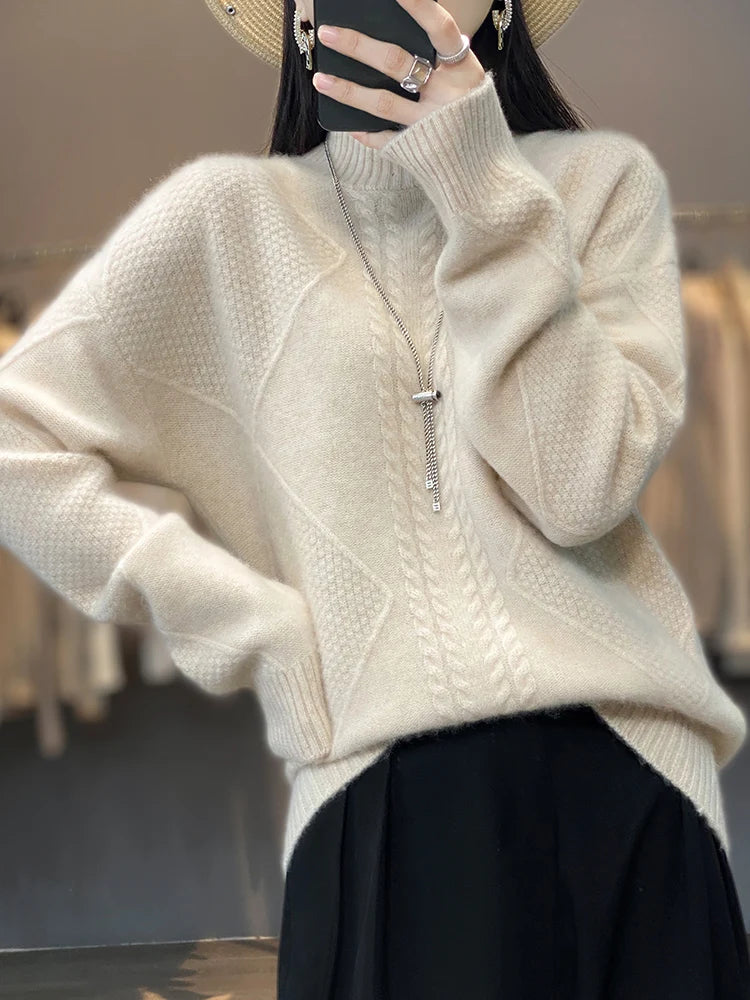 Pull Texturé Élégant Pour Femme | Col Montant