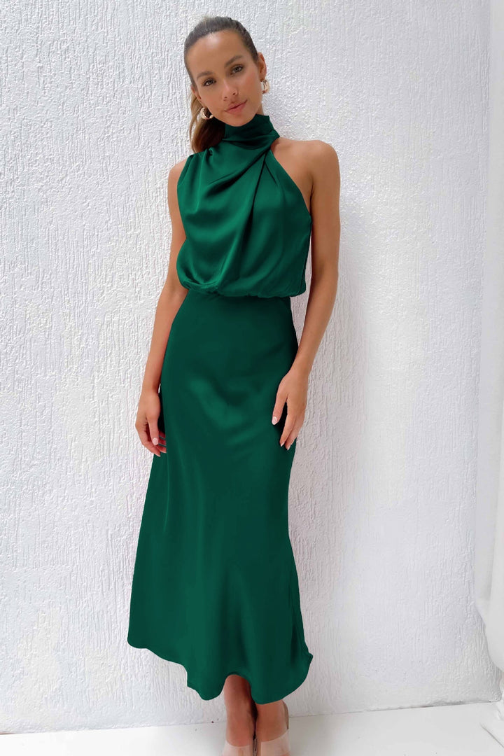 Robe Longue en Satin Femme | Élégante à Col Halter