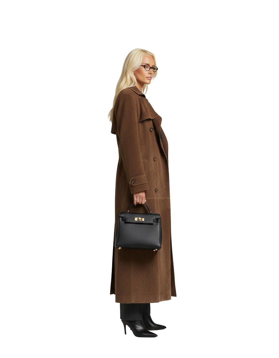 Trench-coat long marron pour femme