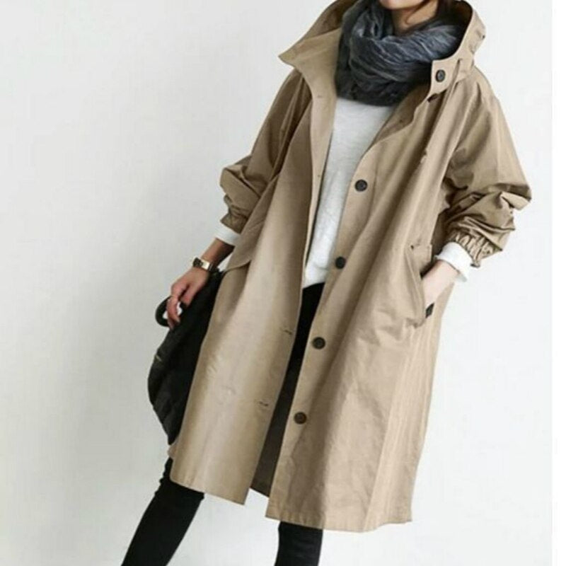 Women's Long Hooded Trench Coat | Lightweight and Stylish 
