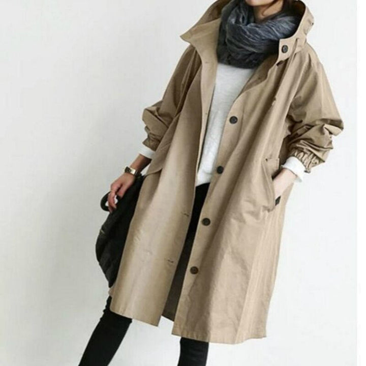 Women's Long Hooded Trench Coat | Lightweight and Stylish 