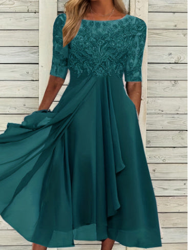 Robe de cocktail Élégante en Chiffon & Dentelle pour femme | Midi