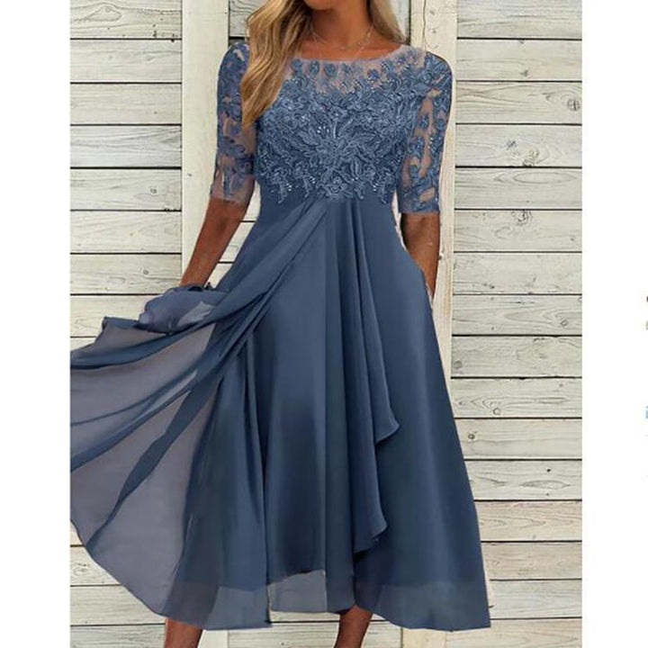 Robe de cocktail Élégante en Chiffon & Dentelle pour femme | Midi