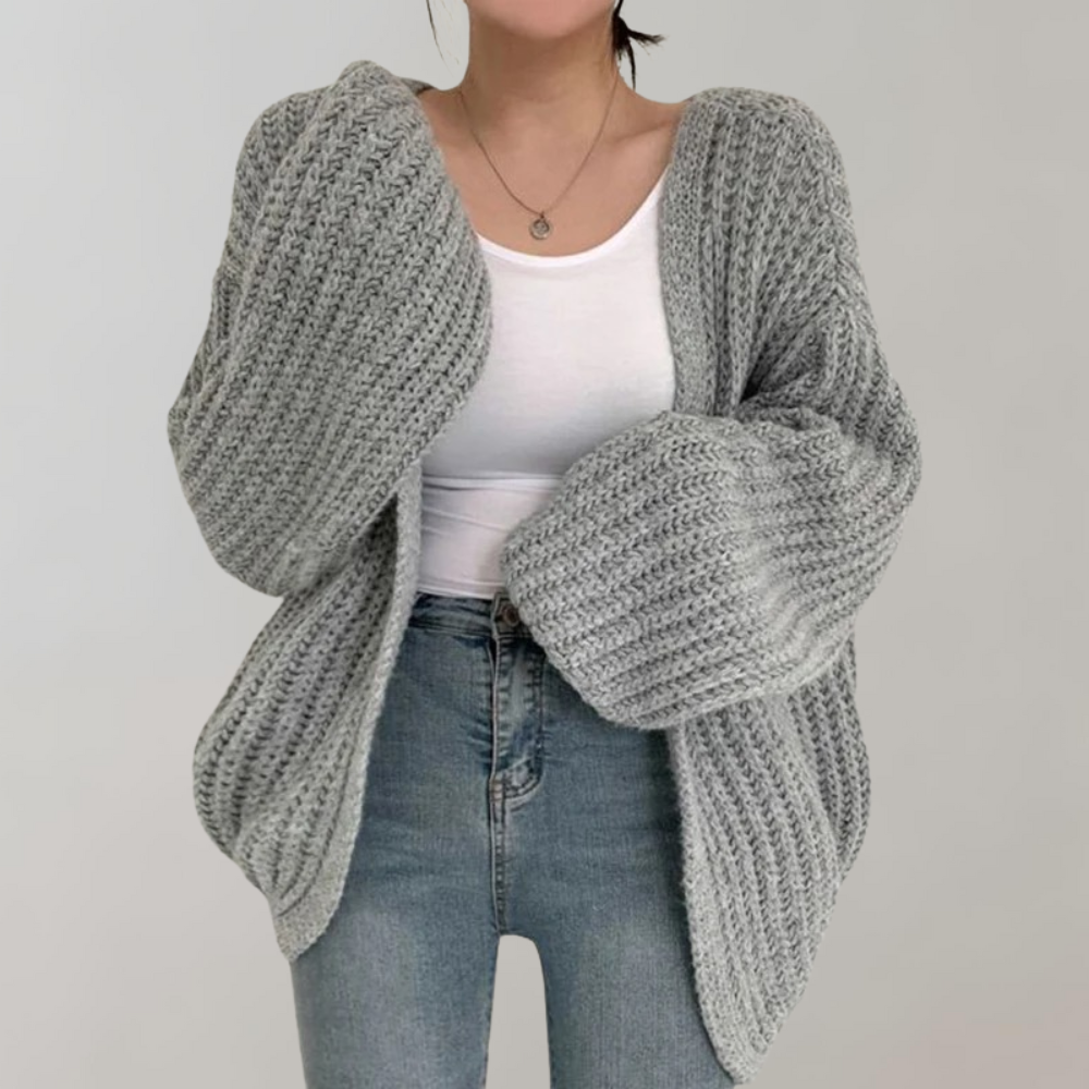 Chunky Knit Cardigan – Balloon Sleeves & Relaxed Fit Shape