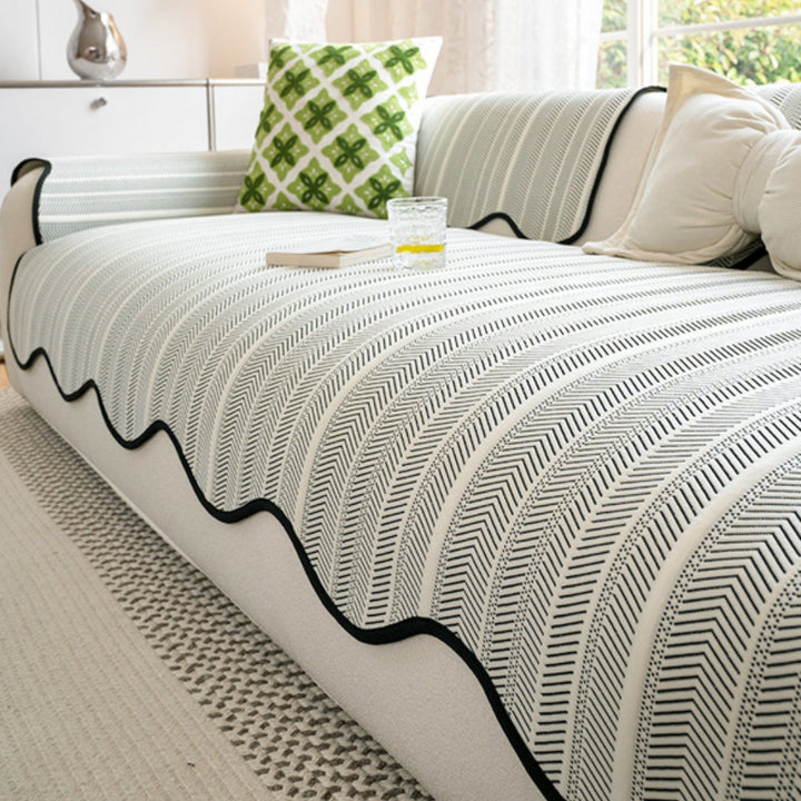 Arivelle Chevron Sofa Cover with Scalloped Edge