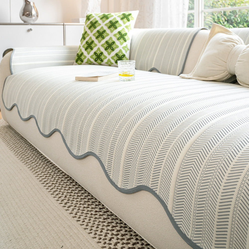 Arivelle Chevron Sofa Cover with Scalloped Edge
