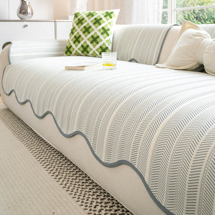 Arivelle Chevron Sofa Cover with Scalloped Edge