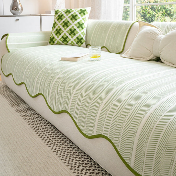 Arivelle Chevron Sofa Cover with Scalloped Edge