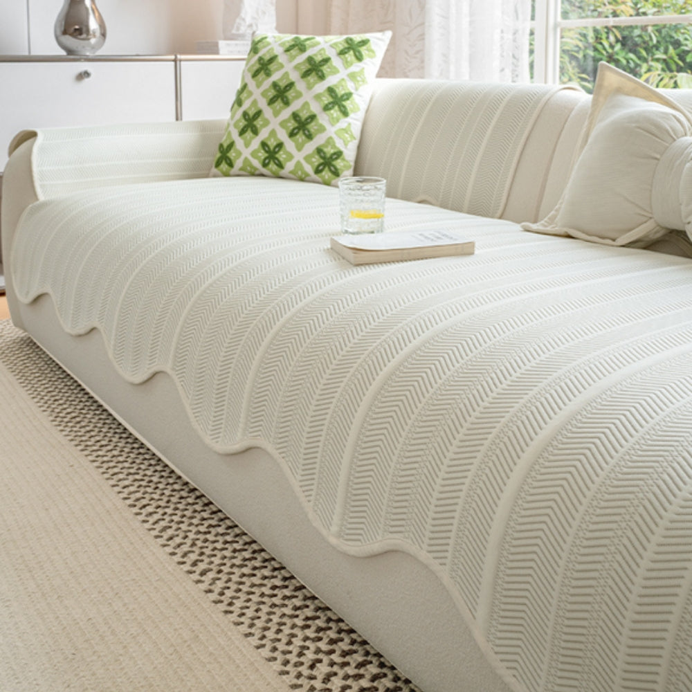 Arivelle Chevron Sofa Cover with Scalloped Edge