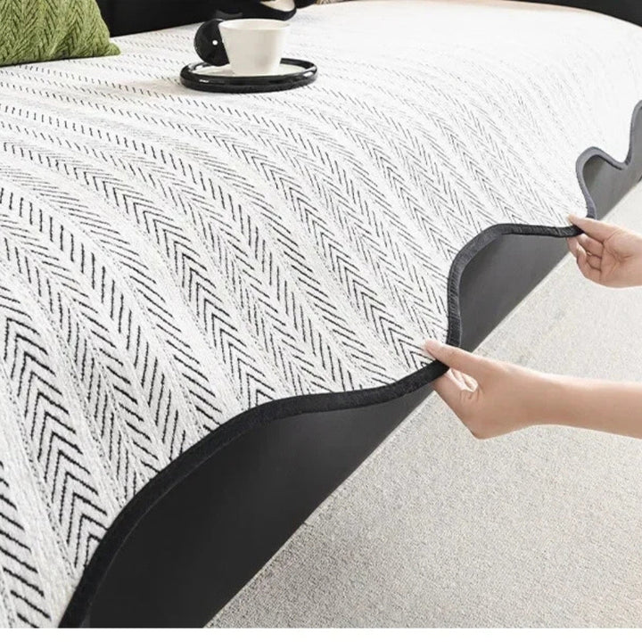 Arivelle Chevron Sofa Cover with Scalloped Edge