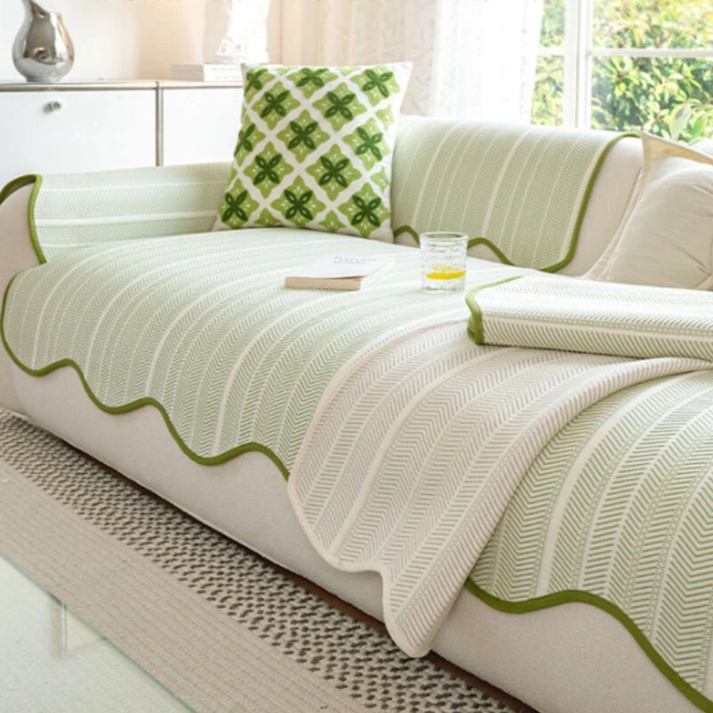 Arivelle Chevron Sofa Cover with Scalloped Edge
