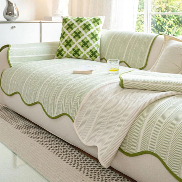 Arivelle Chevron Sofa Cover with Scalloped Edge