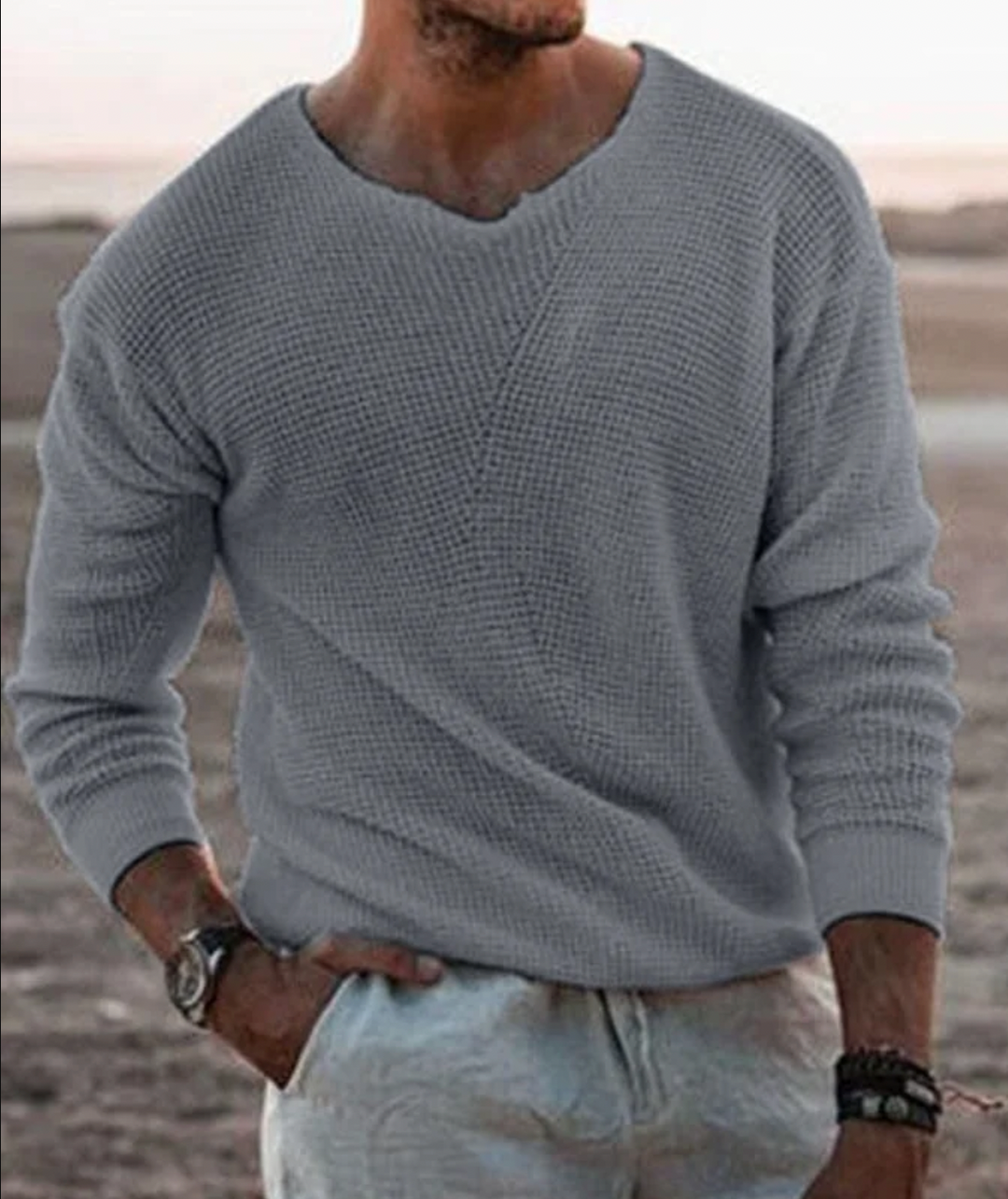 Pull col V en tricot pour homme | Élégant et léger